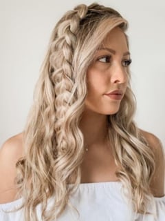 View Blonde, Braid (Boho Chic), Hairstyle, Bridal Hair, Hair Length, Long Hair (Mid Back Length), Hair Color, Women's Hair - Julia Vargas, Peoria, AZ