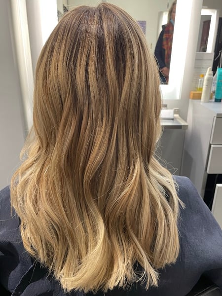 Image of  Beachy Waves, Layered, Haircuts, Women's Hair, Hairstyles, Natural, Foilayage, Hair Color, Highlights, Ombré, Blonde, Balayage