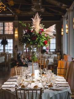 View Florist, Arrangement Type, Centerpiece, Occasion, Wedding, Size & Display, Large, Hanging, Color, Red, Green, Brown, Flower Type, Rose, Protea - Kait Thomson, Hoboken, NJ