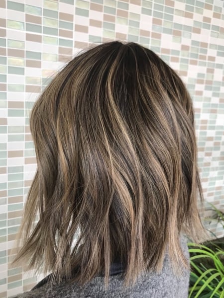 Image of  Women's Hair, Blowout, Balayage, Hair Color, Color Correction, Foilayage, Highlights, Ombré, Hair Length, Shoulder Length, Short Chin Length, Layered, Haircuts, Bob, Beachy Waves, Hairstyles, Curly, Keratin, Permanent Hair Straightening, Hair Restoration