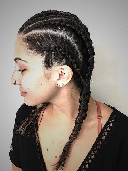Image of  Women's Hair, Boho Chic Braid, Hairstyles, Braids (African American), Natural, Hair Extensions, Brunette, Hair Color, Full Color, Color Correction, Black, Hair Restoration