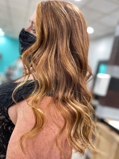 View Women's Hair, Balayage, Hair Color, Blonde, Highlights, Red, Long, Hair Length, Layered, Haircuts, Beachy Waves, Hairstyles - Amberly Harrison , Lexington, KY