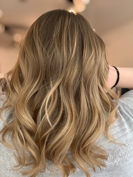 Image of  Women's Hair, Blowout, Hair Color, Balayage, Blonde, Foilayage, Hair Length, Medium Length, Haircuts, Layered, Hairstyles, Beachy Waves, Curly
