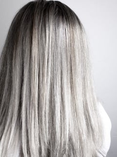 View Women's Hair, Blowout, Hair Color, Color Correction, Silver, Hair Length, Long, Haircuts, Layered, Hairstyles, Straight - Jes Spratley, Avondale, AZ