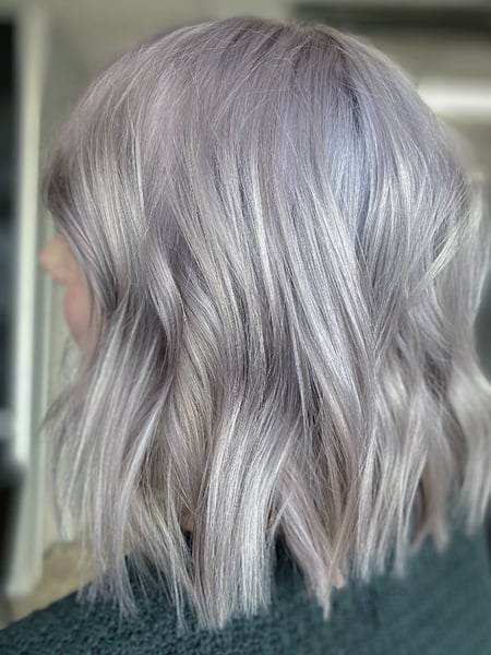 Image of  Silver, Blonde, Women's Hair, Hair Color, Hair Length, Color Correction, Short Chin Length, Shoulder Length