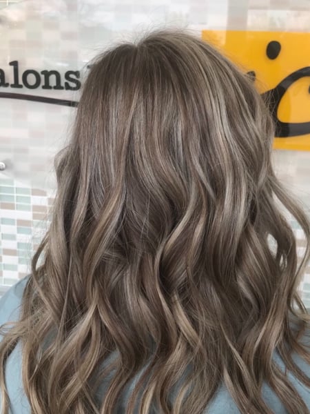 Image of  Women's Hair, Blowout, Hair Color, Blonde, Highlights, Curls, Hairstyle, Beachy Waves