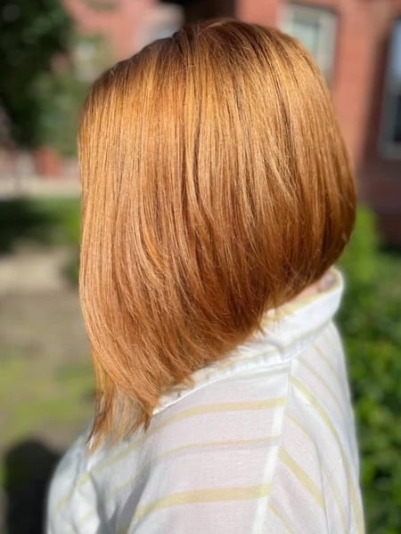 Image of  Women's Hair, Full Color, Hair Color, Red, Short Chin Length, Hair Length, Shoulder Length, Layered, Haircuts, Bob, Straight, Hairstyles