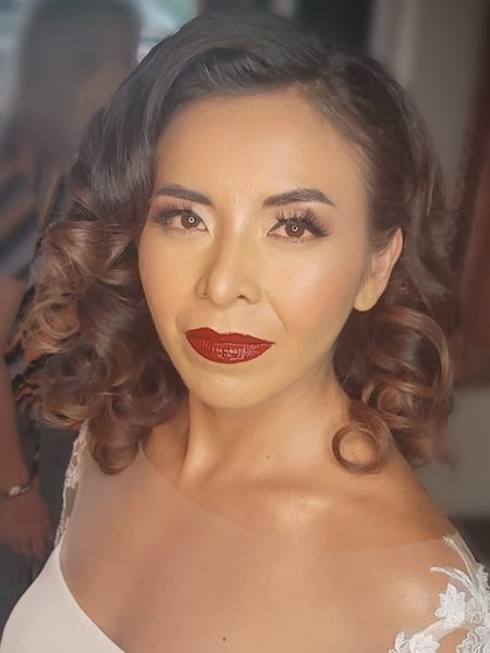 Image of  Makeup, Brown, Skin Tone, Daytime, Look, Evening, Glam Makeup, Bridal, Red Lip, Brown, Colors, Gold, Pink, White