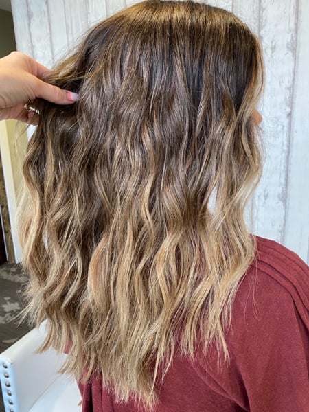 Image of  Women's Hair, Balayage, Hair Color, Blonde, Brunette Hair, Long Hair (Upper Back Length), Hair Length, Beachy Waves, Hairstyle