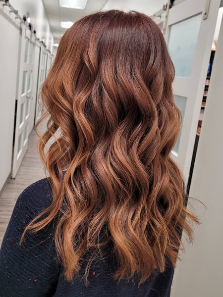 Image of  Women's Hair, Blowout, Hair Color, Balayage, Red, Ombré, Hair Length, Long, Haircuts, Layered, Beachy Waves, Hairstyles