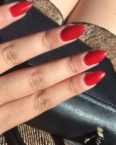 Image of  Nails, Red, Nail Color, Gel, Nail Finish, Medium, Nail Length, Stiletto, Nail Shape