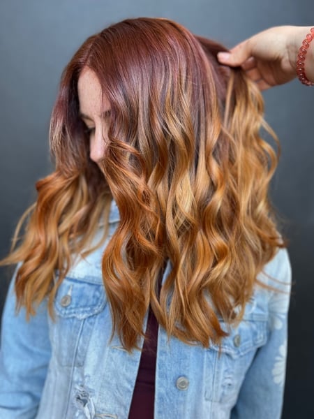 Image of  Medium Length, Hair Length, Women's Hair, Layered, Haircuts, Red, Hair Color, Ombré, Curly, Hairstyles, Beachy Waves