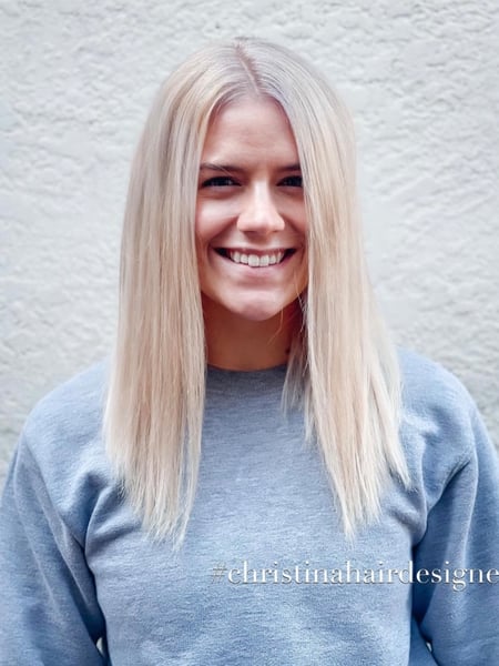 Image of  Women's Hair, Blonde, Hair Color, Color Correction, Foilayage, Highlights, Long, Hair Length, Medium Length, Layered, Haircuts, Blunt, Beachy Waves, Hairstyles, Curly, Straight