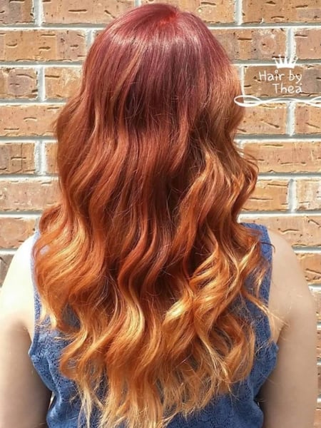 Image of  Women's Hair, Ombré, Hair Color, Red, Fashion Color, Long, Hair Length, Beachy Waves, Hairstyles