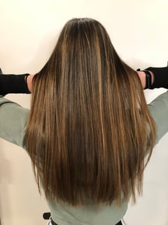 View Hair Length, Long Hair (Mid Back Length), Hair Color, Highlights, Women's Hair, Haircut, Blunt (Women's Haircut) - Jordan Wells, Lansing, MI