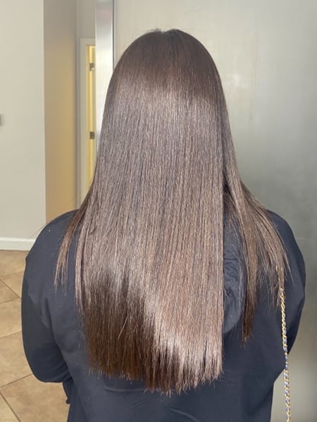 Image of  Women's Hair, Blowout, Brunette, Hair Color, Long, Hair Length, Permanent Hair Straightening
