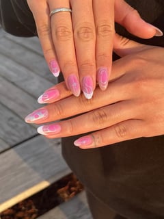 View Mix-and-Match, Short, Accent Nail, Nail Shape, XL, Nail Service Type, Nails, White, Nail Art, Gel, Pink, Airbrush, Hand Painted, Almond, Color Block, Nail Style, Nail Color, Nail Jewels, Nail Length, Manicure, French Manicure, Nail Finish, Mirrored, Stickers, Medium - Diana Orejel, Waukegan, IL