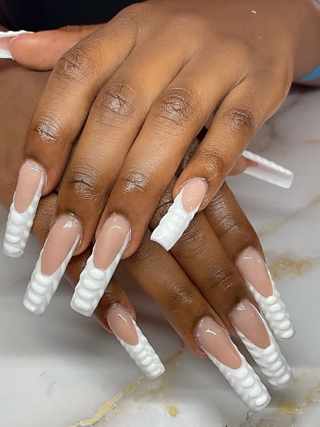 Image of  Manicure, Nails, XL, Nail Length, Long, XXL, Nail Art, Nail Style, French Manicure, Reverse French, 3D, Hand Painted, White, Nail Color, Beige, Dark Brown, Skin Tone, Makeup, Glitter, Nail Finish, Gel, Acrylic, Nail Shape, Square, Coffin
