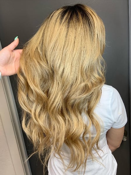 Image of  Hair Length, Women's Hair, Shoulder Length, Long, Blowout, Hairstyles, Hair Extensions, Curly, Weave, Beachy Waves, Curly, Haircuts, Layered, Keratin, Permanent Hair Straightening, Full Color, Hair Color, Blonde