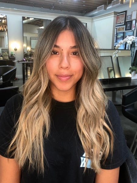 Image of  Women's Hair, Balayage, Hair Color, Blonde, Brunette, Color Correction, Foilayage, Full Color, Highlights, Ombré, Long, Hair Length, Layered, Haircuts, Beachy Waves, Hairstyles, Curly