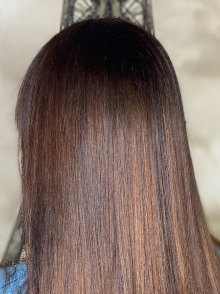 Image of  Women's Hair, Hair Color, Blowout, Balayage, Brunette, Long, Hair Length, Blunt, Haircuts, Straight, Hairstyles, Hair Restoration