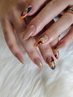 View Nails, Beige, Nail Color, Medium, Nail Length, Blue, Hand Painted, Nail Style, Almond, Nail Shape - T-Mobile, Nashville, TN