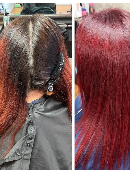 Image of  Color Correction, Hair Color, Women's Hair, Full Color, Fashion Color, Red, Straight, Hairstyles