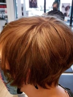 View Haircut, Layers, Hair Length, Short Hair (Ear Length), Hair Color, Women's Hair, Red, Bangs - Nicole Bertoldi, Magnolia, TX
