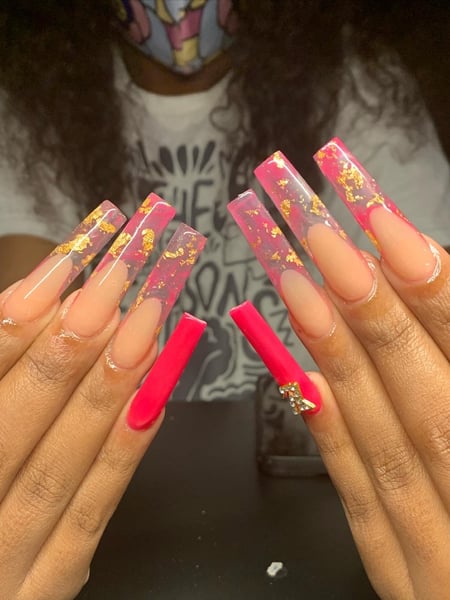 Image of  Nail Length, Nails, Short, Medium, Long, XL, XXL, Nail Style, Nail Art, Airbrush, Accent Nail, Ombre, Stickers, Mix-and-Match, 3D, Stamps, Color Block, Jewels, French Manicure, Mirror, Reverse French, Stencil, Nail Color, White, Yellow, Purple, Pink, Black, Matte, Glitter, Pastel, Red, Orange, Brown, Clear, Gold, Neon, Light Green, Metallic, Glass, Beige, Green, Blue, Manicure, Nail Finish, Gel, Acrylic, Dip Powder, Basic Nail Polish, Round, Nail Shape, Squoval, Ballerina, Lipstick, Edge, Arrowhead, Stiletto, Square, Almond