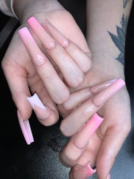 Image of  Nails, Manicure, Nail Finish, Acrylic, Gel, Nail Length, XL, Nail Color, Beige, Pastel, Pink, Nail Style, French Manicure, Mix-and-Match, Nail Shape, Coffin