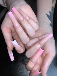 View Gel, Coffin, Nail Shape, Mix-and-Match, French Manicure, Nail Style, Pink, Pastel, Beige, Nail Color, XL, Nail Length, Acrylic, Nail Finish, Manicure, Nails - Rawassnails, Houston, TX