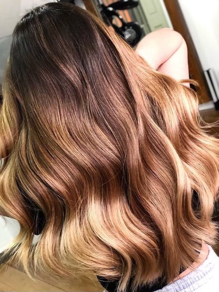 Image of  Women's Hair, Blowout, Balayage, Hair Color, Blonde, Brunette, Color Correction, Fashion Color, Foilayage, Highlights, Long, Hair Length, Layered, Haircuts, Beachy Waves, Hairstyles
