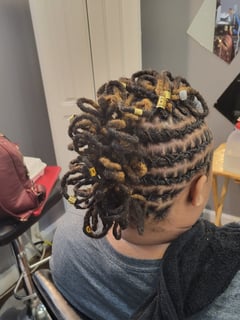 View Blowout, Women's Hair, Silk Press, Permanent Hair Straightening, Updo, Hairstyles, Braids (African American), Locs, Highlights, Hair Color, 3C, Hair Texture, 4A - Danielle Saenz, Kansas City, MO
