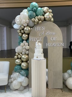 View Balloon Decor, Arrangement Type, Balloon Arch, Event Type, Baby Shower, Colors, White, Gold, Green - Kenneth Gonzalez, Easton, PA