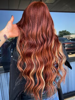 View Beachy Waves, Long Hair (Mid Back Length), Women's Hair, Hair Length, Highlights, Hair Color, Full Color, Hair Extensions, Hairstyle - Kristina Bates, Yukon, OK
