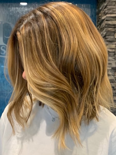 Image of  Women's Hair, Blowout, Hair Color, Balayage, Blonde, Brunette, Color Correction, Foilayage, Highlights, Ombré, Hair Length, Shoulder Length, Haircuts, Layered, Hairstyles, Beachy Waves