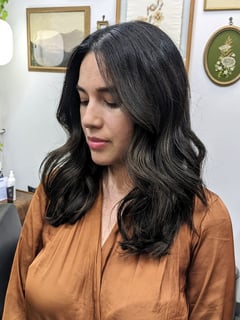 View Haircuts, Balayage, Brunette, Blowout, Long, Hairstyles, Beachy Waves, Curly, Women's Hair, Hair Color, Layered, Hair Texture, Hair Length, Curly, Black, 3A - FRINGE + FERN Collective, Walnut Creek, CA