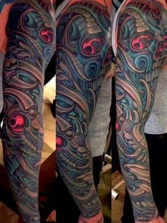View Shoulder, Arm , Forearm , Wrist , Blue, Red, Tattoos, Tattoo Style, Tattoo Bodypart, Tattoo Colors, Japanese - Terry Ribera, San Diego, CA