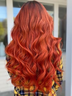 View Hair Color, Red, Hair Length, Long Hair (Mid Back Length), Hair Extensions, Hairstyle, Beachy Waves, Women's Hair - Ava Chere, Greenville, RI