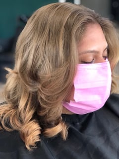 View Women's Hair, Color Correction, Hair Color, Blonde, Full Color, Medium Length, Hair Length, Layered, Haircuts, Curly, Hairstyles - Lay’la Zhané, Euless, TX