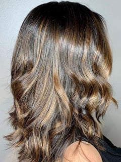 View Women's Hair, Brunette, Hair Color, Highlights, Medium Length, Hair Length, Layered, Haircuts, Beachy Waves, Hairstyles - Melissa , Washington, DC