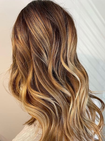 Image of  Women's Hair, Hair Color, Balayage, Blonde, Brunette, Full Color, Hair Length, Medium Length, Layered, Haircuts, Beachy Waves, Hairstyles