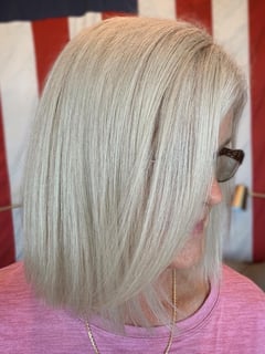 View Women's Hair, Blowout, Hair Color, Blonde, Full Color, Silver, Hair Length, Shoulder Length, Layered, Haircuts, Straight, Hairstyles - Sam Donato, Spring, TX