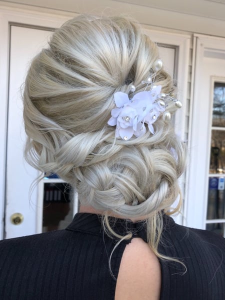 Image of  Women's Hair, Blonde, Hair Color, Full Color, Silver, Boho Chic Braid, Hairstyles, Bridal, Updo, Vintage