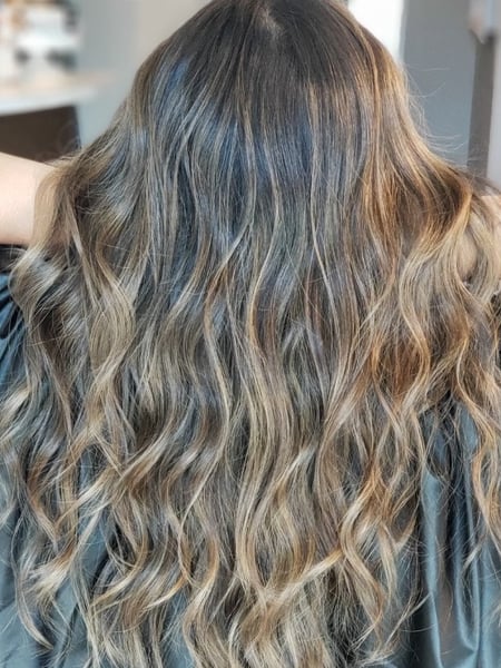 Image of  Women's Hair, Balayage, Hair Color, Brunette, Foilayage, Highlights, Hair Length, Long, Curly, Hairstyles
