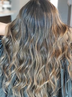 View Brunette, Hairstyles, Hair Color, Balayage, Women's Hair, Curly, Long, Hair Length, Highlights, Foilayage - Yuliya Martin, Clarksville, TN