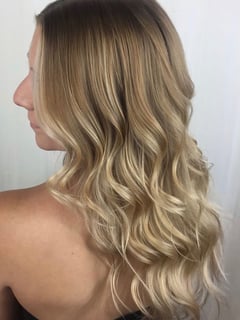 View Women's Hair, Balayage, Hair Color, Blonde, Medium Length, Hair Length, Layered, Haircuts, Beachy Waves, Hairstyles - bridget hazell, Mesa, AZ