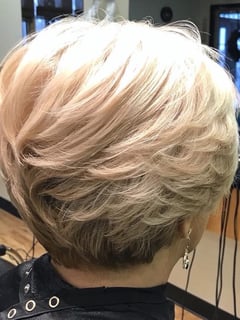View Women's Hair, Blonde, Hair Color, Hair Length, Short Ear Length, Layered, Haircuts, Straight, Hairstyles - Cheri, Wilmington, MA