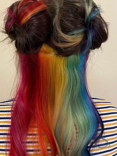 Image of  Women's Hair, Fashion Color, Hair Color, Highlights, Medium Length, Hair Length, Blunt, Haircuts