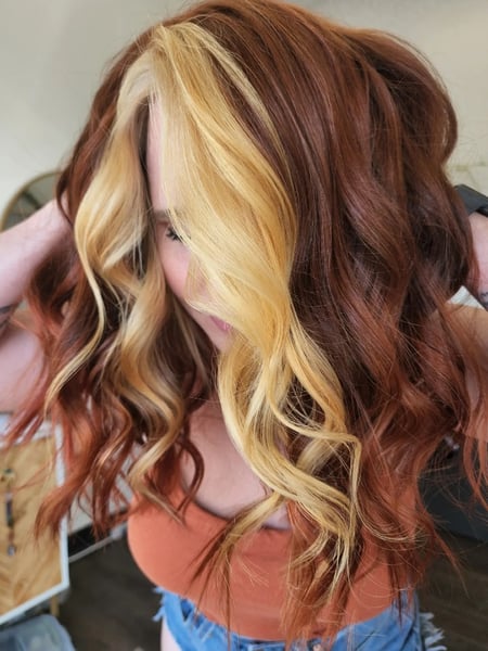 Image of  Long Hair (Mid Back Length), Hair Length, Women's Hair, Long Hair (Upper Back Length), Red, Hair Color, Fashion Hair Color, Full Color, Curls, Hairstyle